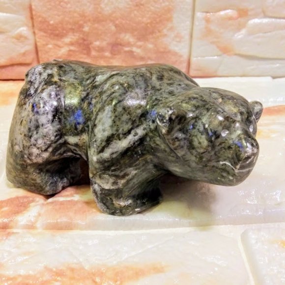 ERIC TETPON ALASKAN BEAR SOAPSTONE*HAND CARVED *NATIVE INUPIAQ ARTIST*RARE*VTG* - Picture 7 of 9